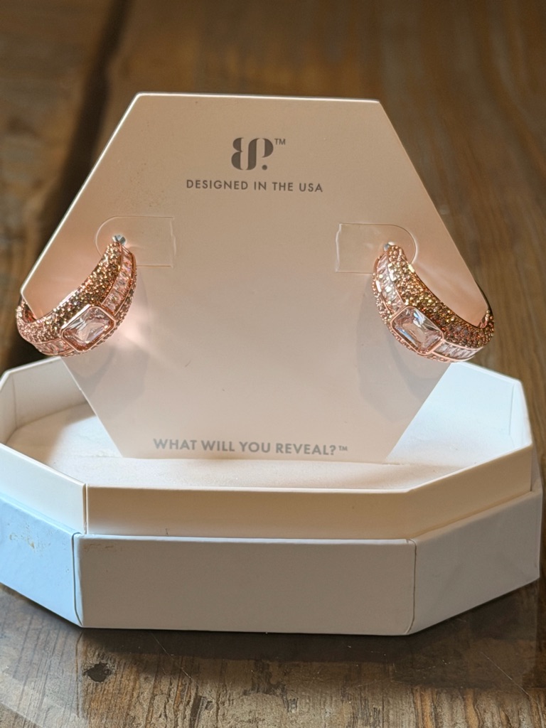 Bomb Party Nwot! Rose Gold Crystal Hoop Huggie Earrings By Bp